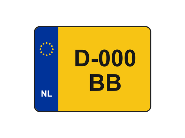 Nederlandse gele kentekenplaat voor bijzondere bromfietsen met blauwe EU-band