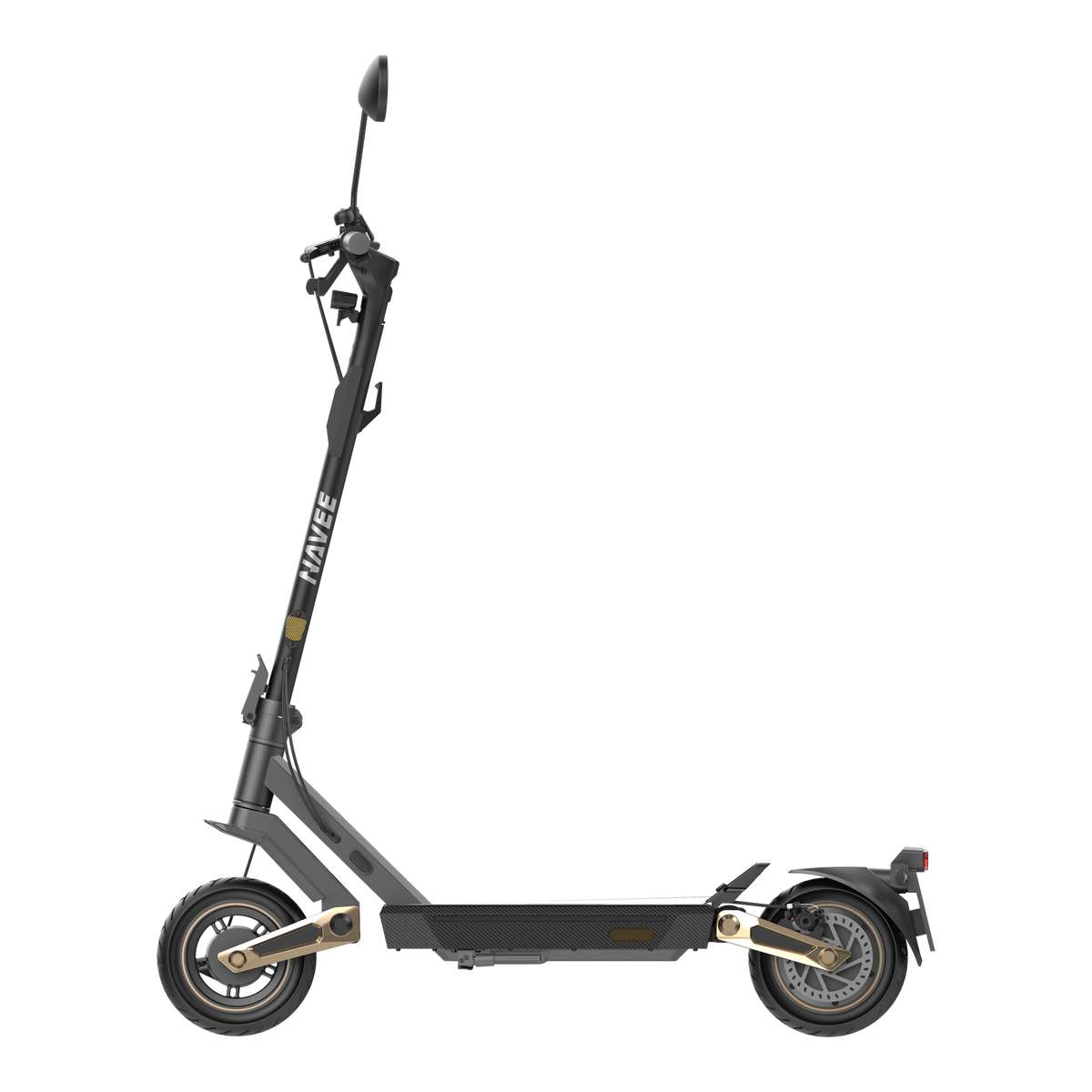 NAVEE ST3 Pro NL van opzij, uitgeklapt, met 10 inch self-healing banden en Damping Arm-vering